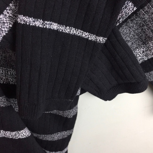 Roz & Ali Ribbed Striped Waterfall Open Front Gray Black Cardigan Size Large - Picture 6 of 7